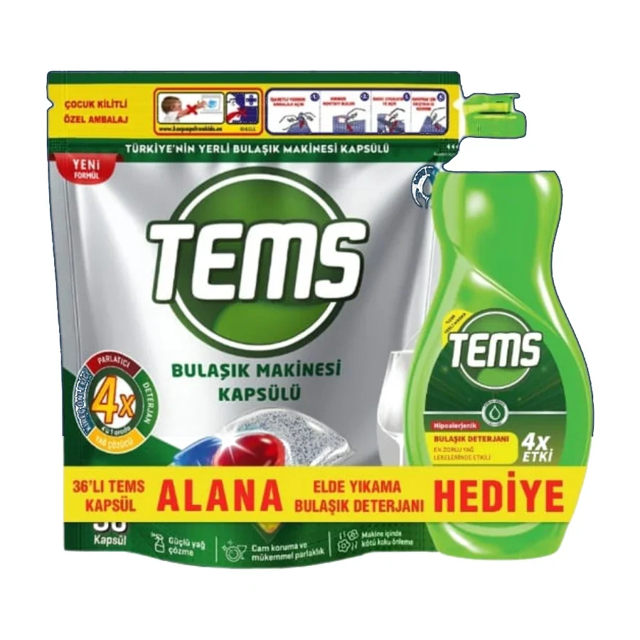 Tems Bulaşık Makinesi Kapsülü 36'lı (Bulaşık Deterjanı Hediyeli)