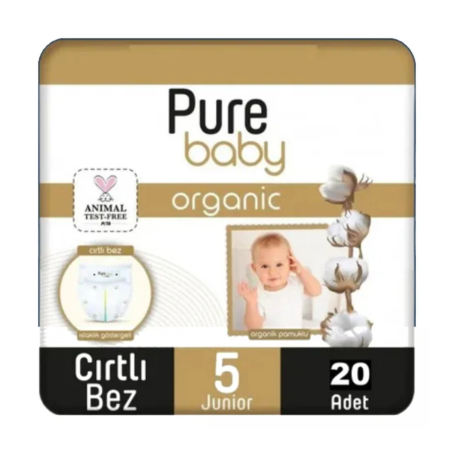 Pure Baby Organik Pamuklu Cırtlı Bez 5 Numara 20 Adet